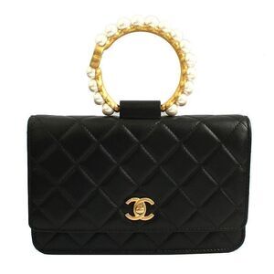 Black Gold-tone Pearl Handle Woc Crossbody Bag